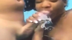 black woman sucking 2 cocks underwater