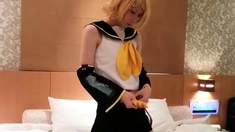 Cosplaying Asian Crossdresser Masturbates