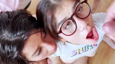Threesome blowjob with cumshot