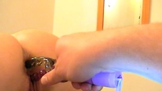 Gaping ass fetish toying from clit pumped anal booty slut