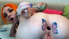 Hot Tatooed Russian Redhead Slut. Self Anal Fisting.