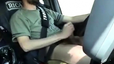 Str8 French trucker jerks his cock while driving