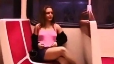 Train flashing no panties no bra